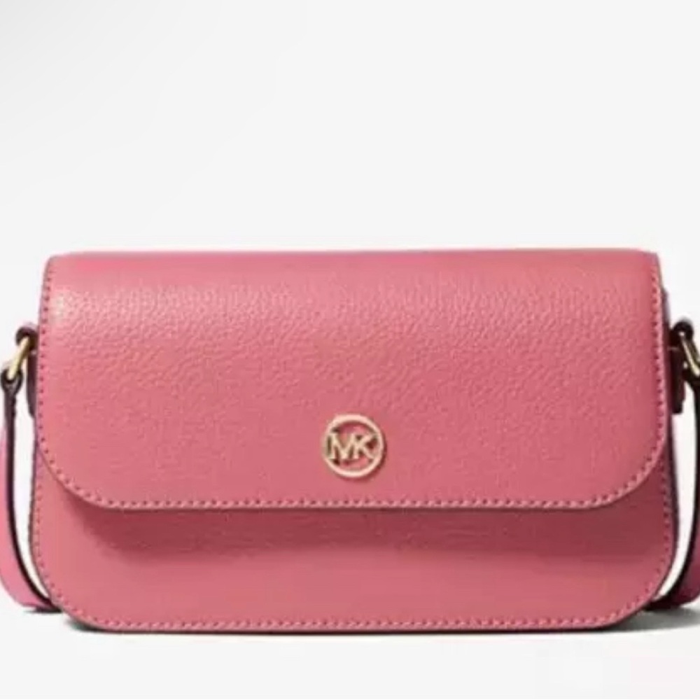 Michael Kors Jet Set Travel Small Pebbled Leather Berry Sorbet Crossbody $398
